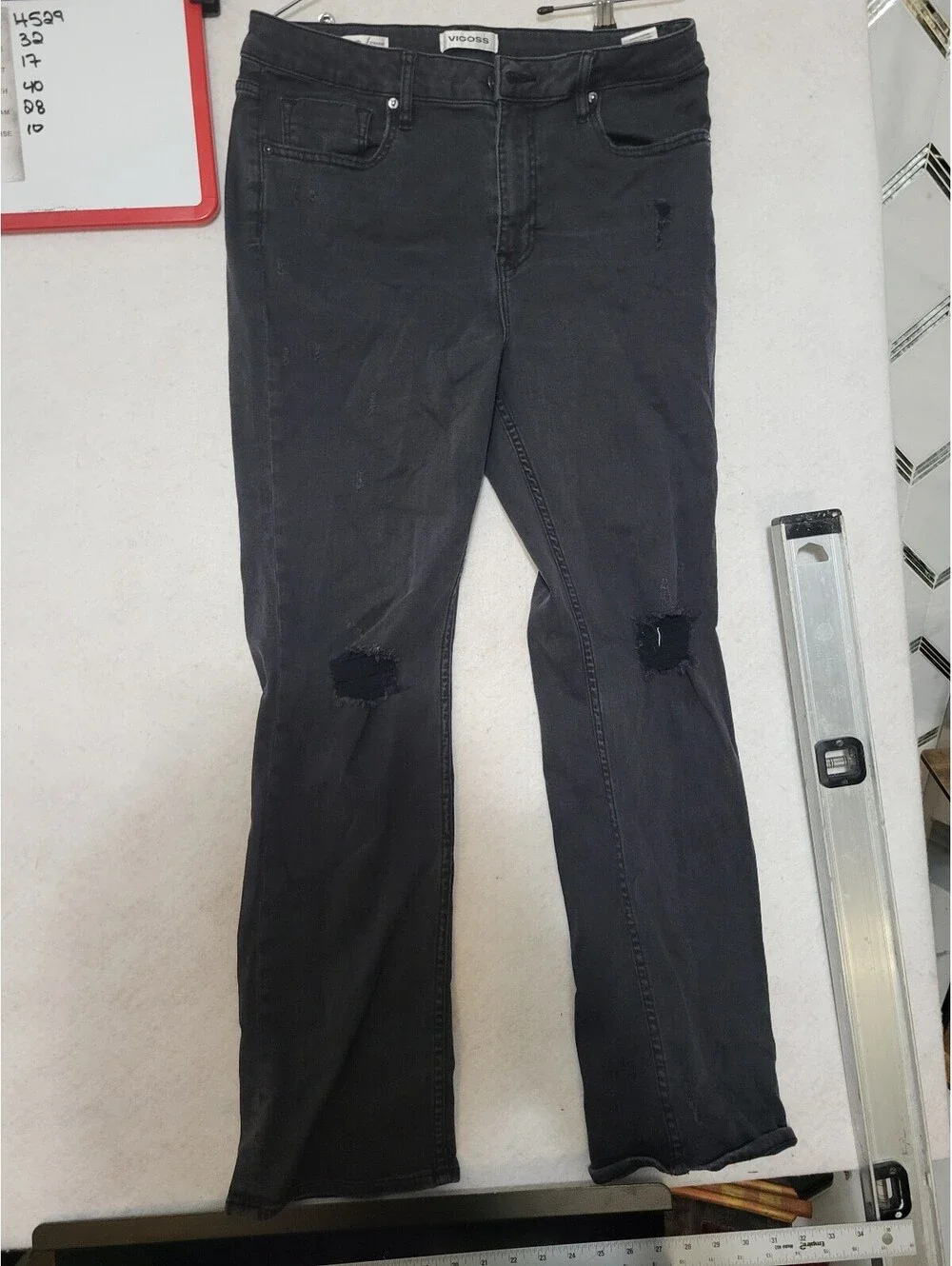 Vigoss Black Distressed Straight Leg Jeans Size 32 Waist